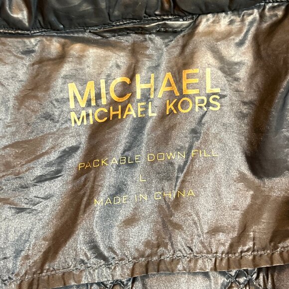 Michael Kors Jacket Women's L Navy Packable Down Fill Hooded Puffer Coat Long - Picture 10 of 16